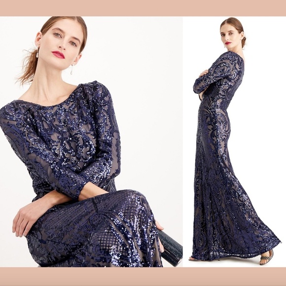 NWT $269‎ Alex Evenings Sequin Embroidered Mesh A-Line Gown Navy [ SZ 8 ] #E936 - Picture 4 of 12